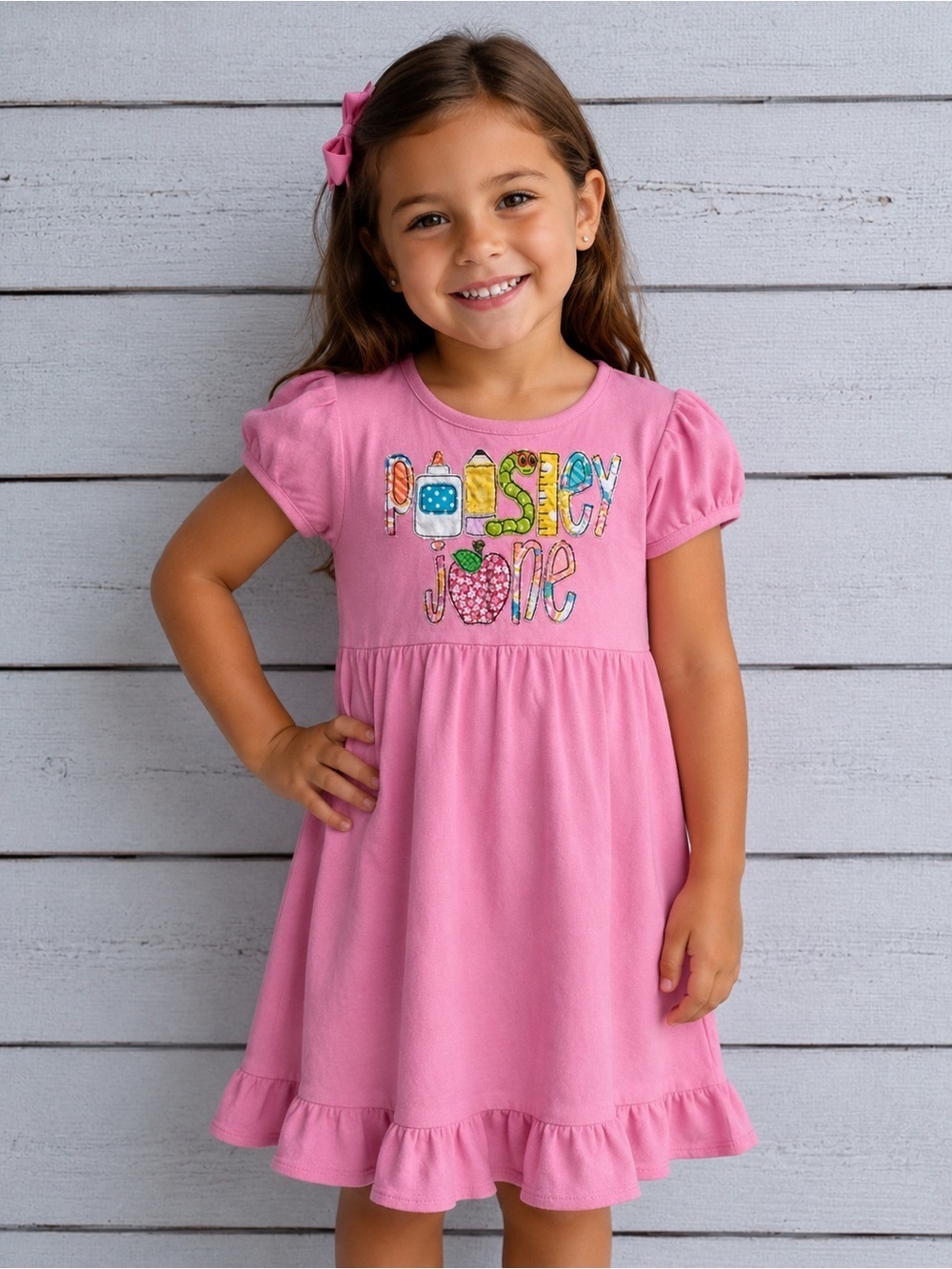 “Paisley Jane” Pink Puff Sleeve Ruffle Hem Dress- back to school inspired